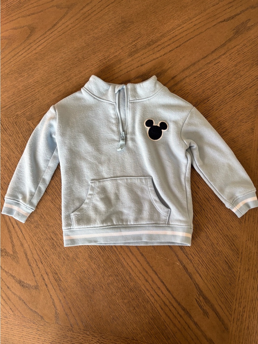 Disney Light Blue Kids Half-Zip Sweatshirt with Black Mickey Patch